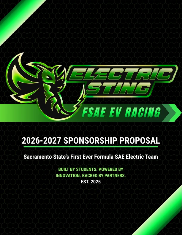 Cover of the Electric Sting Racing 2026–2027 sponsorship proposal